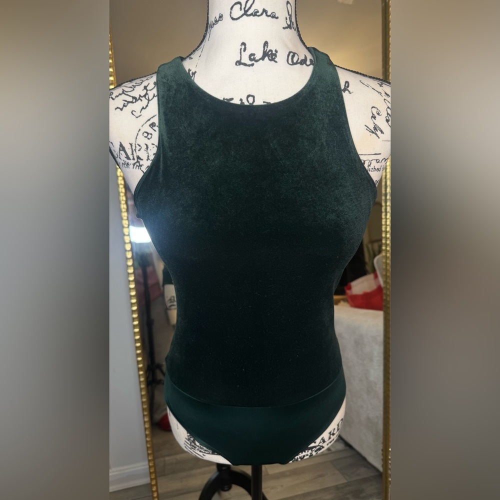 Express Dark Green Velvet Bodysuit